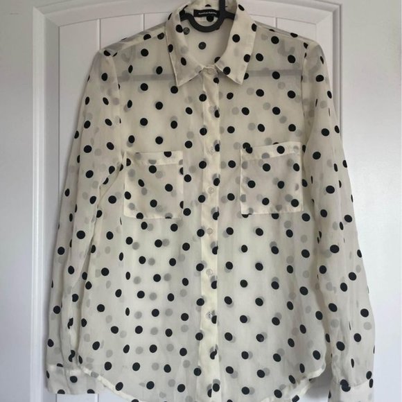American Apparel Flock Polka Dot Basic Button Up Blouse - Picture 3 of 5